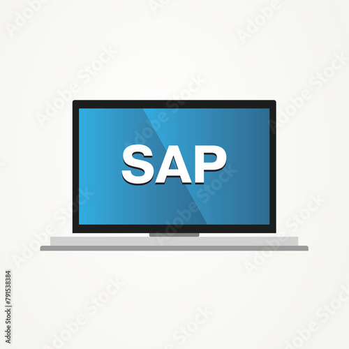 SAP ERP is an enterprise resource planning software developed by the German company with computer display icon, vector illustration design