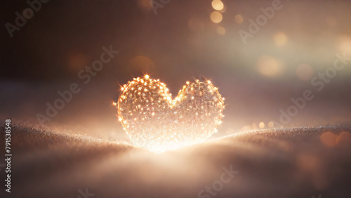 A shiny heart-shaped gemstone on a brown bokeh background. symbol eternal love.