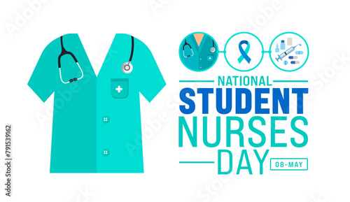 Student Nurses Day background template. nurse dress, medical instrument, medicine, Medical and health care concept. use to background, banner, placard, card, and poster design.