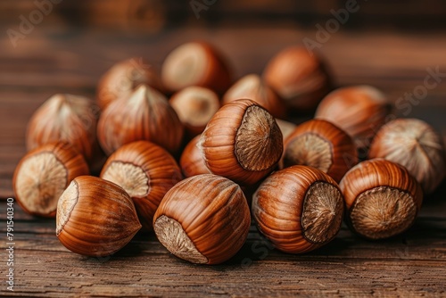 Hazelnuts, Cobnuts, and Filberts Displayed on a Wooden Table, Close-up Shot