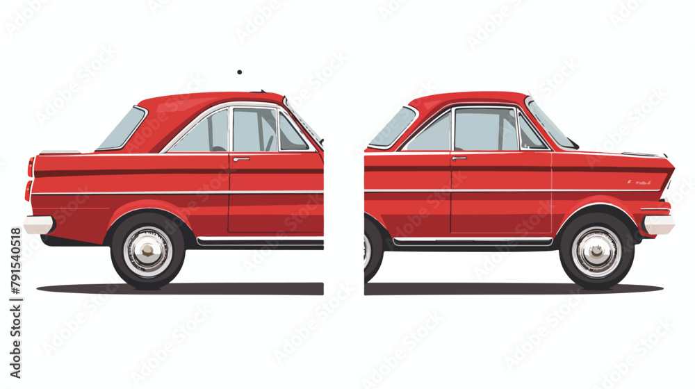 Retro red car vintage isolated. Front and rear view.