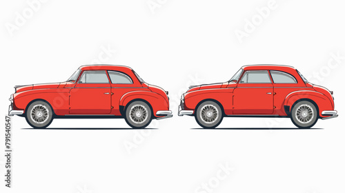 Retro red car vintage isolated. Side and front view.