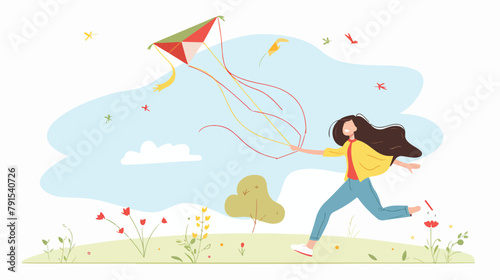 Person running forward with flying air kite playing