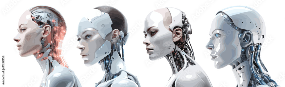 Isolated Set of Female Humanoids Representing Artificial Intelligence, Ideal for Stock Vectors.