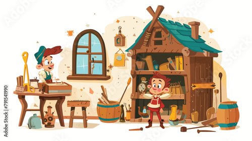 Pinocchio in the Master Gepettos Carpenter Atelier