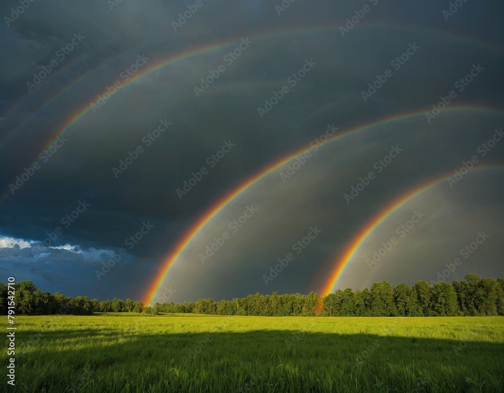 Photograph a vibrant rainbow stretching across a green meadow after a rainstorm.
Photograph a vibrant rainbow stretching across a green meadow after a rainstorm.