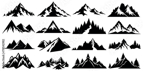 vector Mountain silhouette set. Rocky Mountains Icon collection 