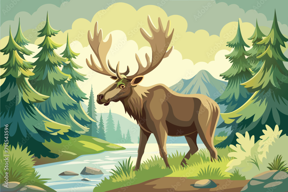Fototapeta moose mammal in its natural habitat background
