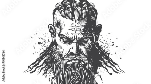 Portrait of angry Scandinavian warrior or berserker  photo