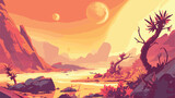 Fairy game Sci-fi red mars alien Landscape. Nature