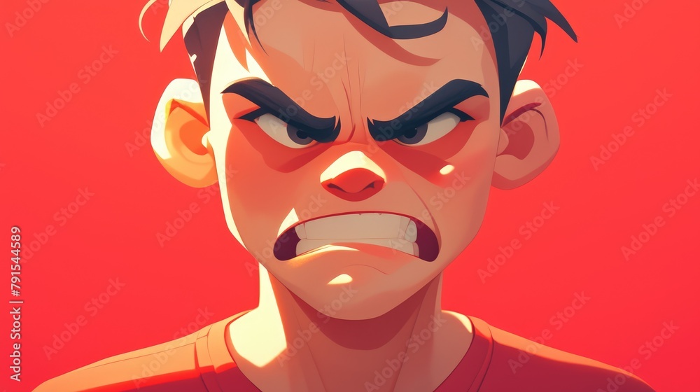 Obraz premium Illustration of a male cartoon character avatar in an angry mood with a red face representing emotions