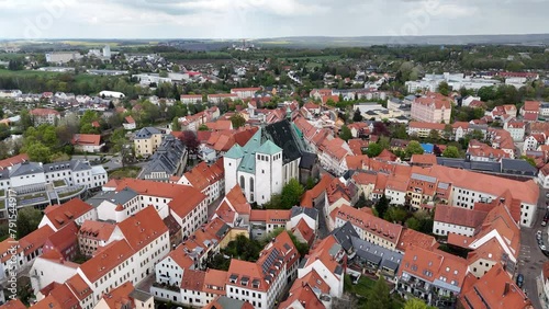 Freiberg Sachsen Deutschland Luftaufnahme Panorama Kameraschwenk