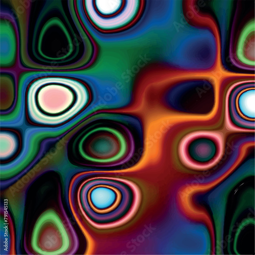 Fond ou arrière plan psychédélique aux formes ovales et aux couleurs multiples.