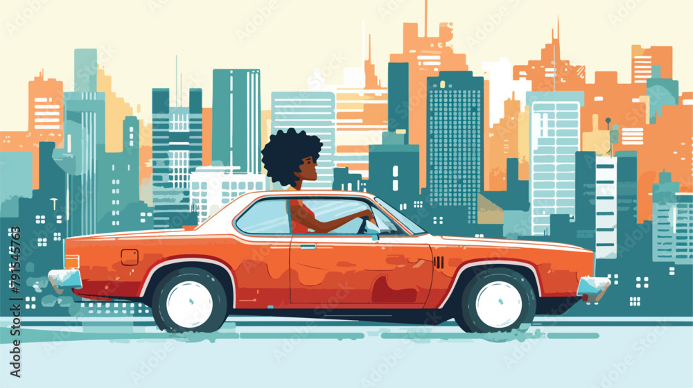 Sedan car with a afro american man driving on a background
