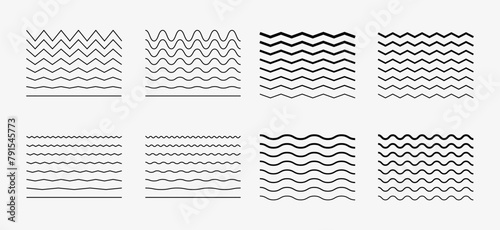 Zig zag lines set. Wave line set isolated on white