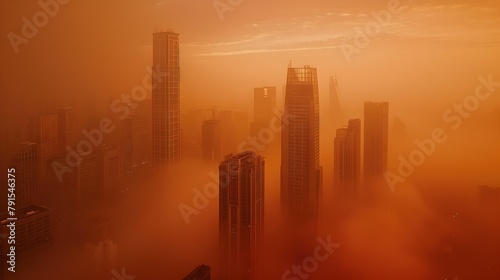 Surreal Urban Skyline in ReddishBrown Haze A Call for Environmental Breakthrough Generative ai photo
