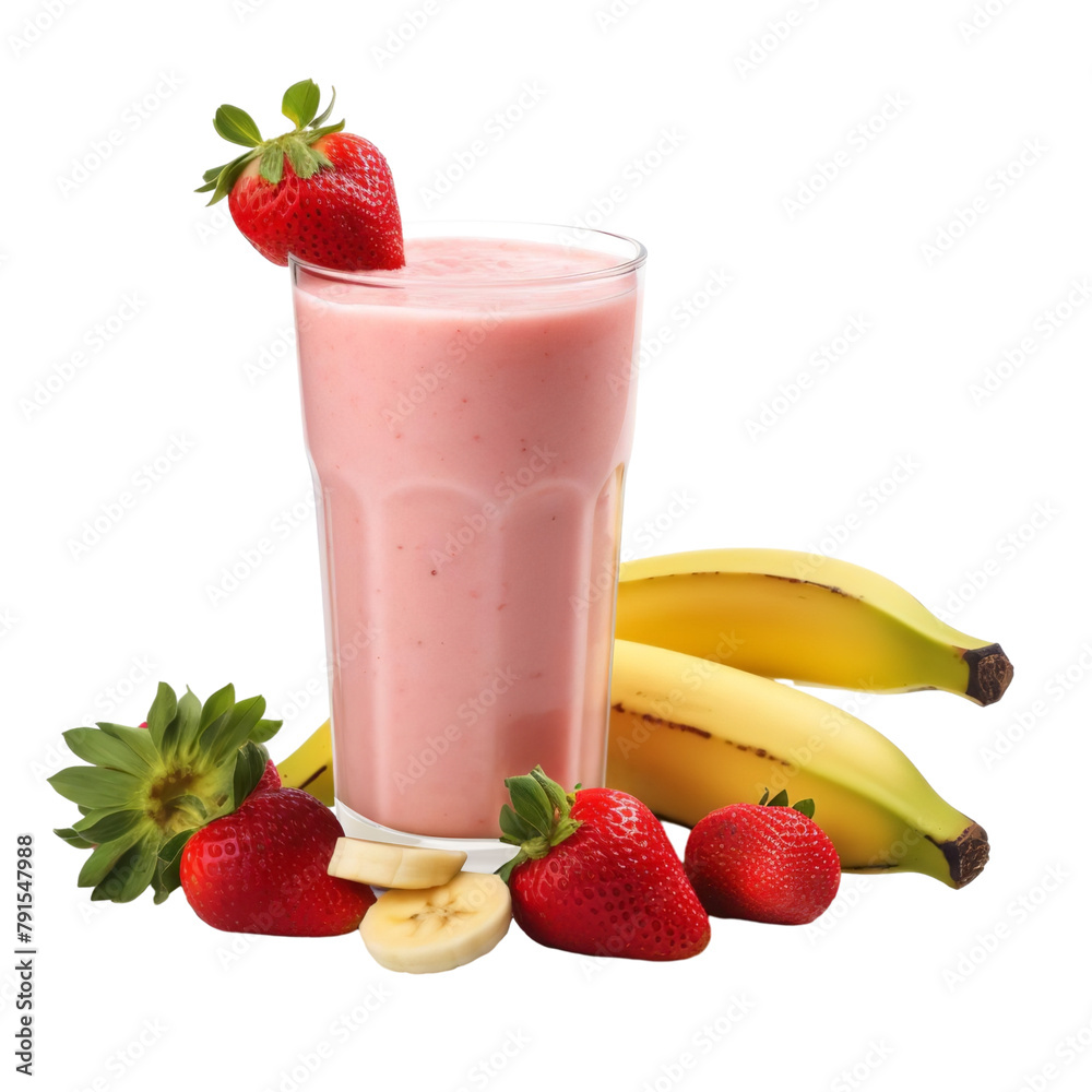Tasty Strawberry Banana Smoothie Isolated On White Background