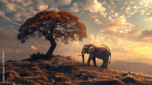Lonely elephant on tree