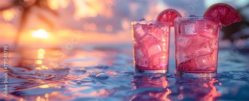 Due cocktail sulla piscina tramonto, estate photo