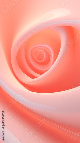 Peach abstract background with spiral. Background of futuristic swirls in the style of holographic. Shiny  glossy 3D rendering. Hologram with copy space