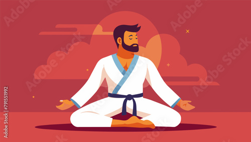 A martial artist pauses midfight to take a deep breath and refocus their mind on the present moment utilizing the mindfulness techniques they