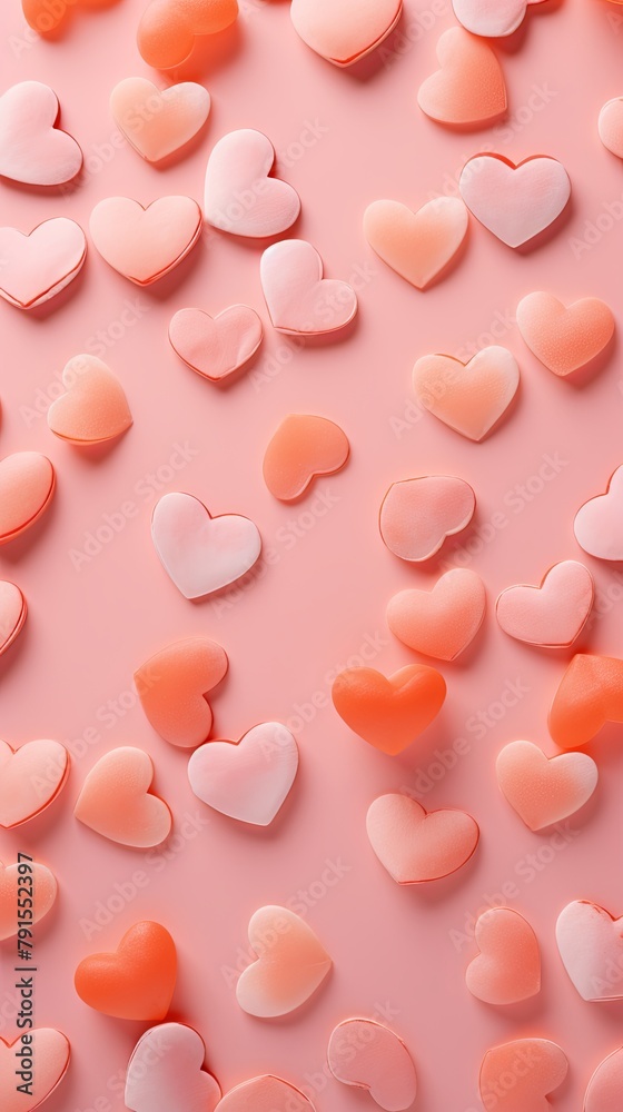 peach hearts pattern scattered across the surface, creating an adorable and festive background for Valentine's Day
