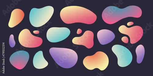 Abstract liquid shapes.  Gradient shape elements on the dark background.  Fluid dynamical colored forms. Retro style.