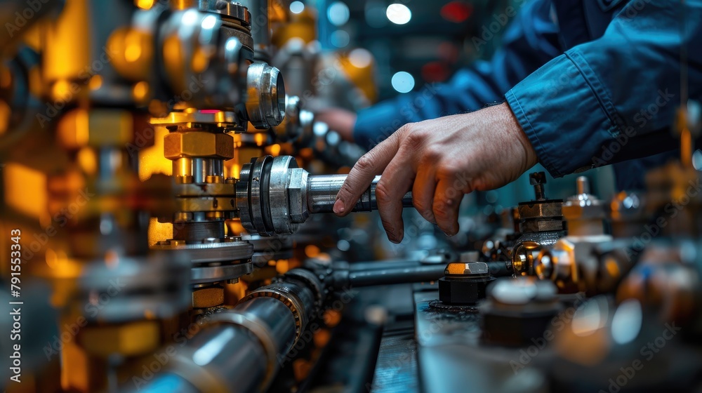 Engineer troubleshooting a complex machine issue with a laptop connected to the system Engineer troubleshooting a complex machine issue with a laptop connected to the system