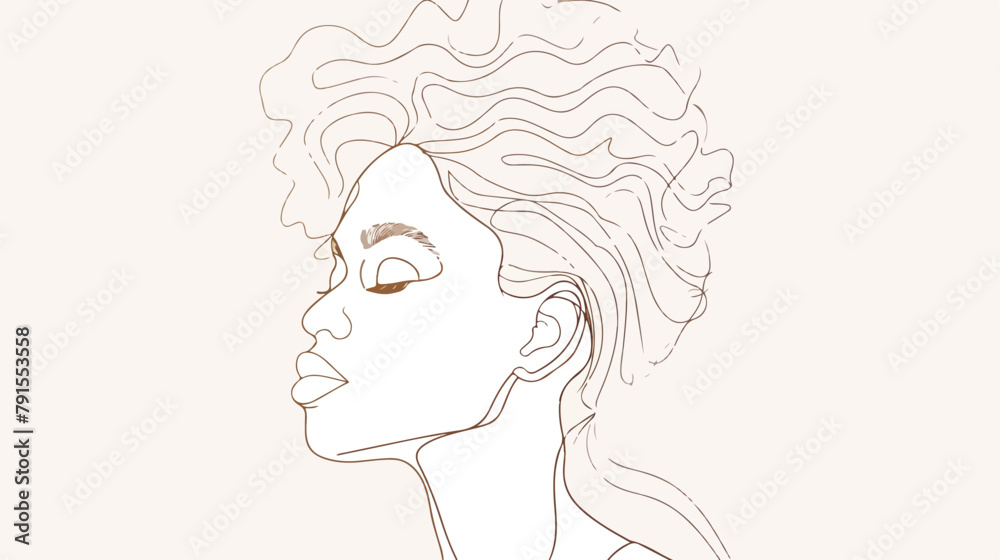 Afro woman head vector one line art drawing illustration