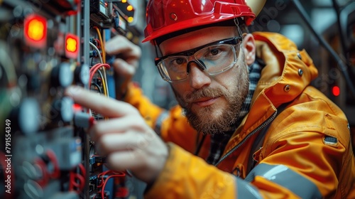 Focused view on an engineer testing a new microchip with a multimeter photo