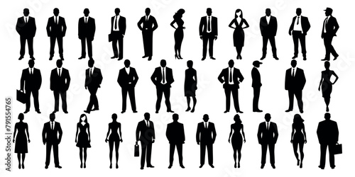 set of Business people black silhouette man and woman