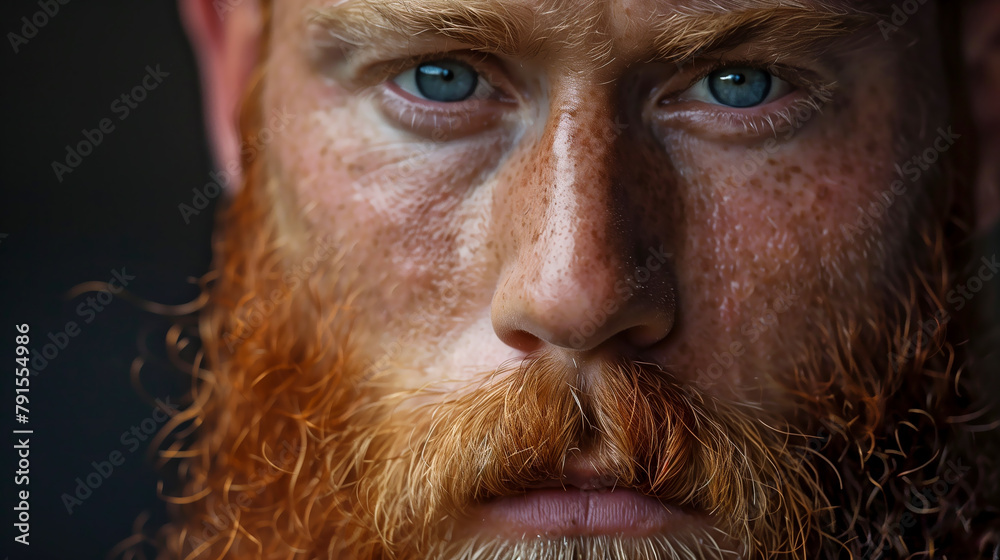 Obraz premium Mann mit blauen Augen, Sommersprossen und einem roten Bart