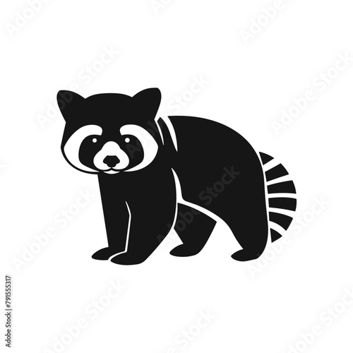 Cute red panda silhouette. Cartoon animal design. Vector illustration isolated on white background. Red panda label. Black and white paint drawn.