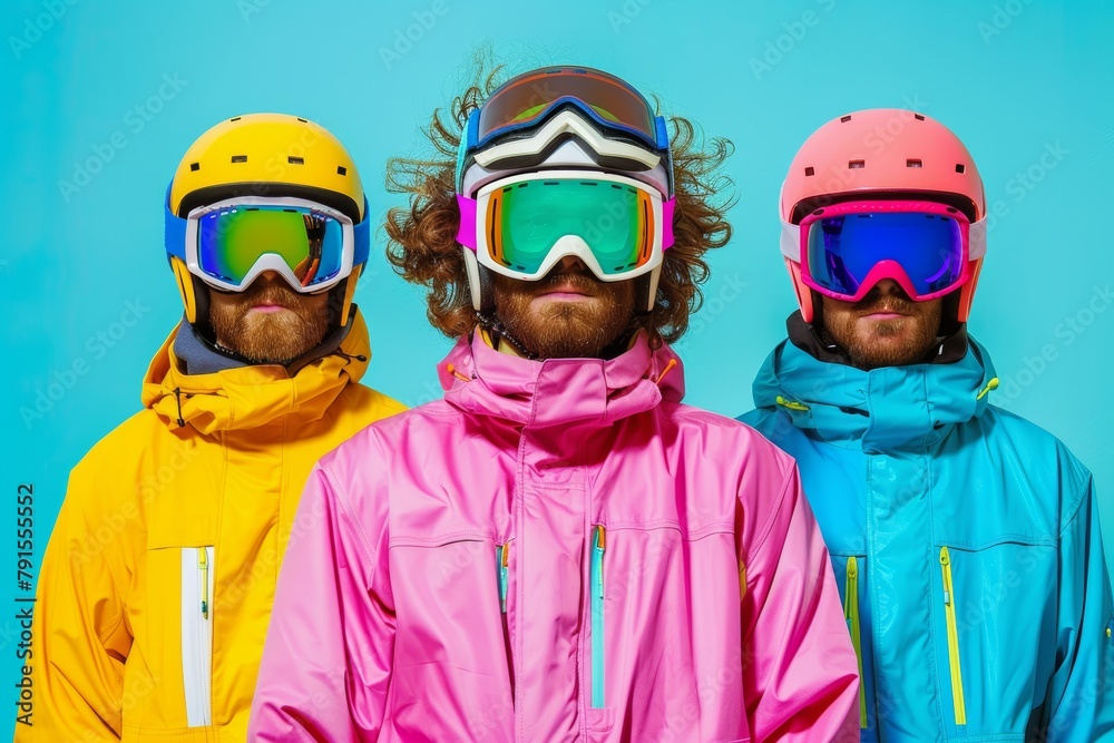 a group of friends dressed in vibrant, colorful winter attire, skiing and reveling in the snowy landscape. a group of friends dressed in vibrant, colorful winter attire, skiing and reveling in the snowy landscape.