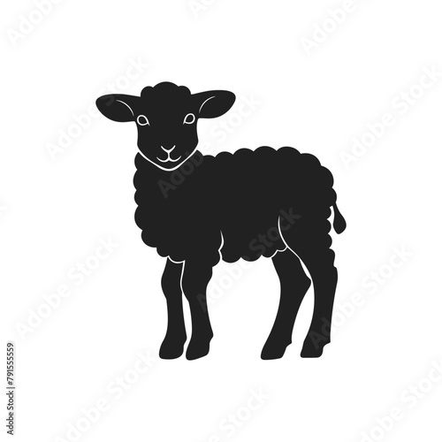 Vector editable line icon of a domestic cattle side view whole body sheep, lamb or goat grazing used for fur wool and milk as modern clean line art illustration in a a silhouette symbol style isolated