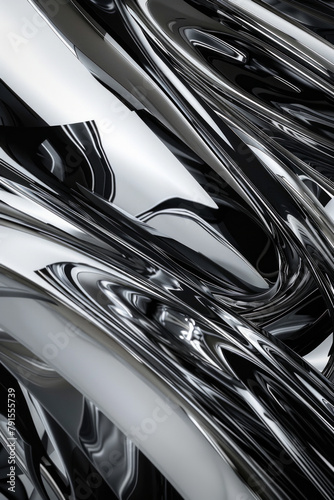 Bold, angular forms in metallic silver and sleek black converge and diverge, echoing the lines of futuristic vehicles in abstract motion, for background design
