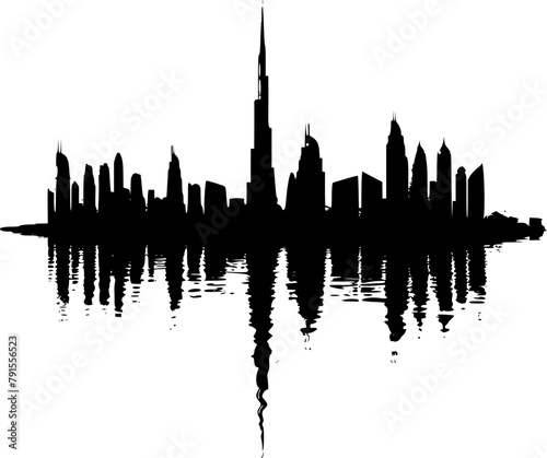 Minimal Black and White Dubai Cityscape Poster, Sleek and Modern