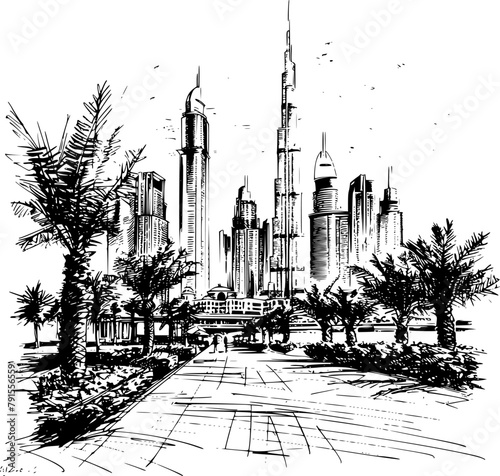 Sketch of Urban Dubai Buildings, Urban Charm