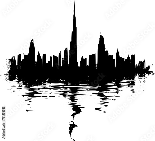 Simple Black Silhouette Skyline of Dubai City, Timeless Elegance