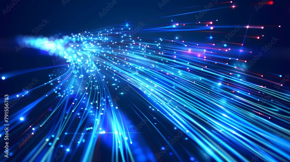 Fototapeta premium Blue light streak, fiber optic, speed line, futuristic background for 5g or 6g technology wireless data transmission, high-speed internet in abstract. internet network concept. vector design.