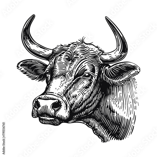bull engraving black and white outline