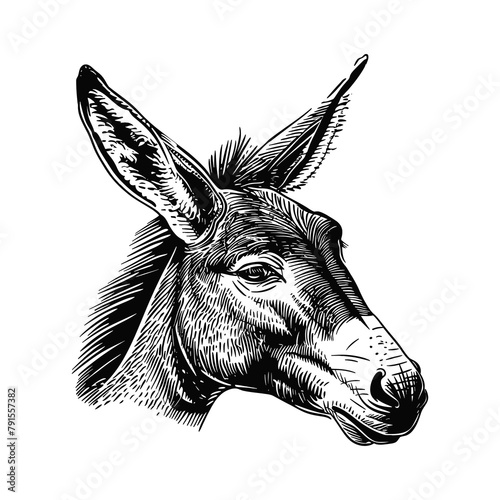 donkey engraving black and white outline