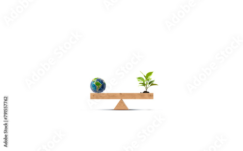 Plant trees and maintain the balance of the world. Earth Day concept. 3d rendering © suman