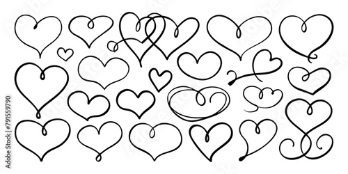 hand-drawn black line heart set, Valente Day. 