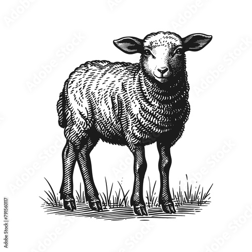 lamb engraving black and white outline
