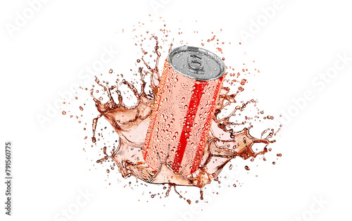 Blank red aluminum 280 ml soda can with drops splash mockup (ID: 791560775)