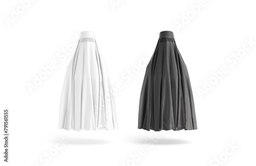 Blank black and white muslim female burqa mockup, front view (ID: 791561555)