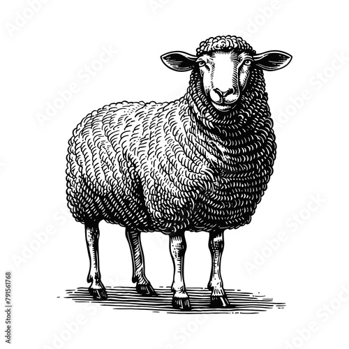 sheep engraving black and white outline