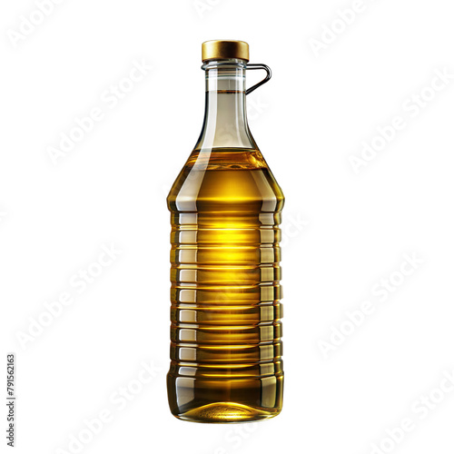 Elegant glass bottle of golden cooking oil on transparent background