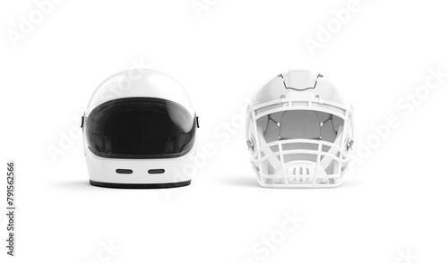Blank white safety and football helmet mockup, front view (ID: 791562566)